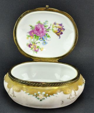 Vintage Sevres style Porcelain and Brass Jewelry Trinket box 3 ½” (BI MK/181130) 8
