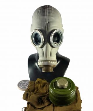 Soviet Russian Military Gas Mask Gp - 5.  Grey Rubber Full Set. ,  Nos.