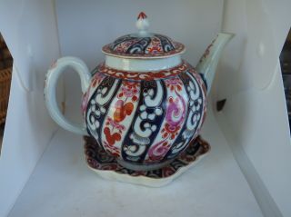 Antique Porcelain Worcester Teapot With Stand,  18th Century,  Queen Charlottle