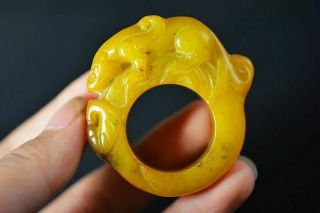 Chinese Natural Old Jade Carved Beast Fingerstall/thumb Ring W96