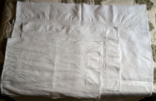 Exquisite Antique Embroidered Linen Sheet And Pillow Cases 103 " X 86 "