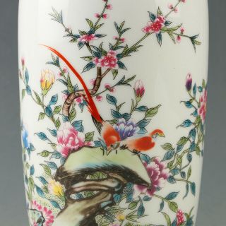 Chinese Porcelain Hand - painted Flower & Bird Vase W Qianlong Mark R1175 3