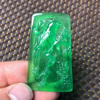 Chinese Green Jadeite Jade Handwork Rare Collectible Auspicious Bird Pendant