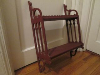 Old Vintage Scrolled Fretwork Cut Outs Antique Wood 2 Tier Hanging Wall Shelf