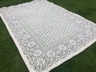 Xl Vintage Detailed Cream Lace Tablecloth Table Cloth Single Bed Throw