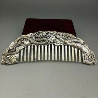 Old Collectibles Decorated Handwork Miao Silver Carving Belle Noble Rare Comb