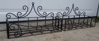 Pair Vintage Black Scrolled Wrought Iron Flower Window Boxes Planters