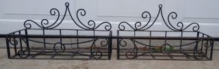 Pair Vintage Black Scrolled Wrought Iron Flower Window Boxes Planters 2