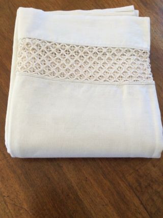 Vintage French Linen Sheet With Crochet/lace Insert
