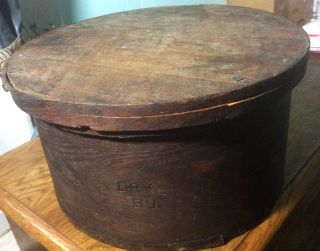 Antique Wooden Half Bushel Dry Round Box With Lid 15.  5” Di 8.  5” Tall