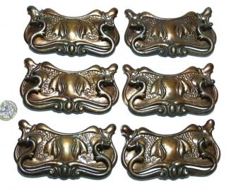 Set X 6 Coppered Antique Chest/drawer/door Pull Handles Art Nouveau/crafts