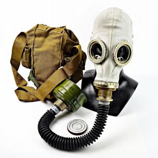 Soviet Russian Gas Mask Gp - 5 With Hose.  Grey Rubber Full Set.