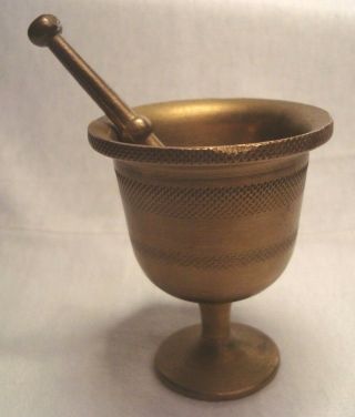 Greece Vtg Solid Brass Apothecary Small Mortar & Pestle Spice Herb Grinder 3