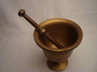 Greece vtg solid brass apothecary small mortar & pestle spice herb grinder 3 2