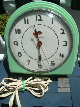 Vtg.  Deco Telechron Electric Wall Clock : Green,  Model 2h07 " Buffet ",  Ashland,  Ma