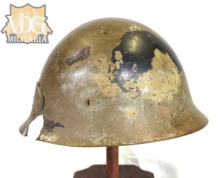 Ww2 Japanese Combat Helmet Shell - Multiple Fractures And Holes