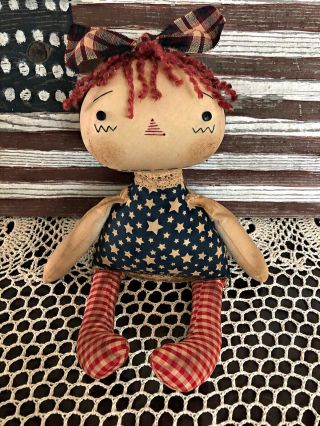 Primitive Americana Raggedy Ann Doll Country Rustic Farmhouse Decor 4th Of July