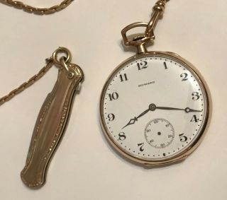 Vintage Howard 16 Size Open Face Pocket Watch W/ Chain And Pocket Knife