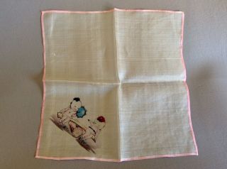 Rare Antique Silk Child’s Hanky Rose O’Neill Action Kewpie Dolls Girl & Soldier 6