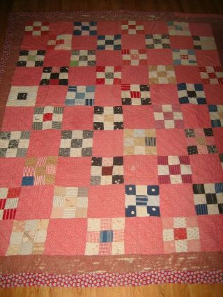 ANTIQUE CUTTER QUILT - NINE PATCH WITH BLUES - STACKER 3