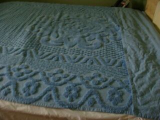Vintage Chenille Bedspread Blue