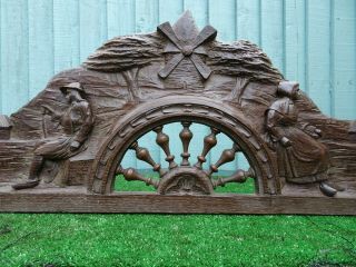 19thc Black Forest Wooden Oak Pediment With Seated Figures C1880s