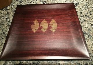 Vintage Mid Century Modern Hostess Tray Teak Wood Bentwood Wall Art Gold Leaves