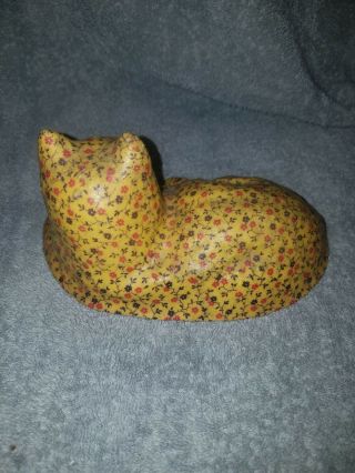 VINTAGE CAT FIGURE FLORAL COVERED WITH LACQUERED FABRIC 7 