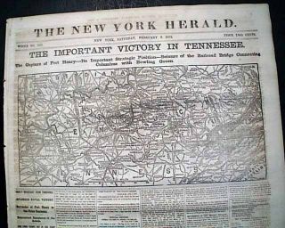 Battle Of Fort Henry Tennessee River Civil War Map Grant Victory 1862 Newspaper