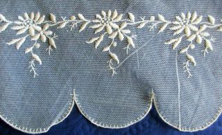 Long Antique Length Of Embroidered Cotton Net Lace 100 " X 16 " Bridal