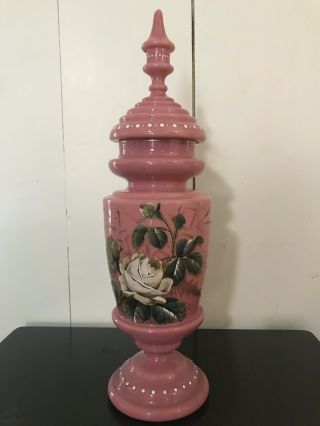 Antique Sevres French Pink Porcelain Flower Vases Earn W/ Lid 22” Tall