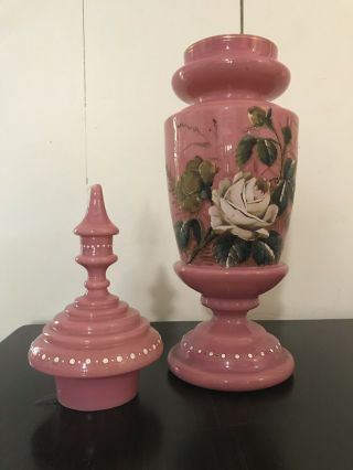 Antique Sevres French Pink Porcelain Flower Vases Earn w/ Lid 22” Tall 2