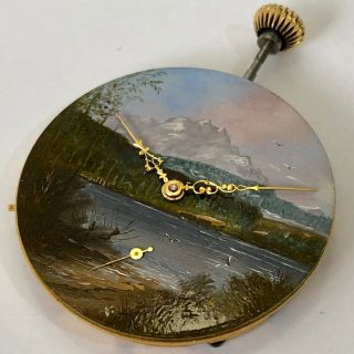 Antique Ulysse Nardin Pocket Watch Movement With Hand Painted Dial.