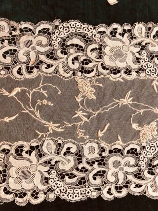 Exquisite Antique Embroidered Net & Lace Panel