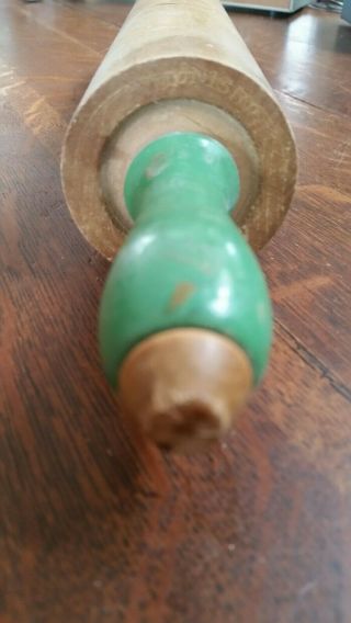 Vintage Munising Rolling Pin Wooden Green Paint Handles17 1/2 