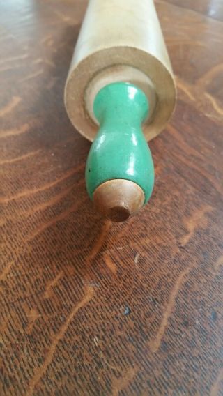 Vintage Munising Rolling Pin Wooden Green Paint Handles17 1/2 