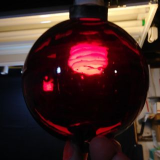 Antique Circa 1880 - 1920`s Ruby Red - Glass Lightning Rod Ball Insulator