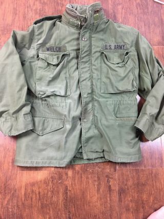 Vintage M - 65 Hooded Military Field Jacket Vietnam Size Xs Short Stained No Liner