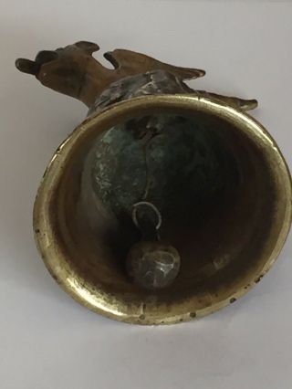 Antique Of 1669’s Bronze HAND BELL With A Flying Bird & Engraved Fighting Horses 8