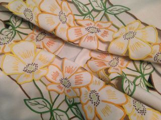 VINTAGE HAND EMBROIDERED TABLECLOTH STUNNING FLOWERS AND CUT WORK 4