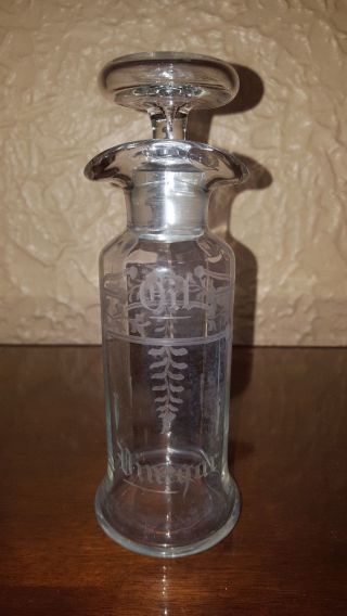 Hawkes Oil And Vinegar Floral Cut Bottle W/ Stopper W/ Mark And Patented Date