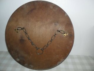 Vintage Small Brass Round Convex Ships Mirror,  Wooden Back,  Hanging Chain 2