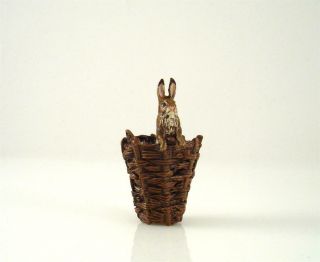 Franz Bergmann Vienna Austria Rabbit - Sitting In A Basket Cold Painted Bronze