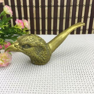 Chinese Old Brass Carving Goshawk Head Sculpture Smoke Tobacco Pipe C01
