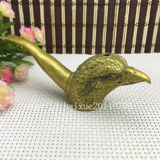 Chinese old brass carving goshawk head Sculpture Smoke Tobacco Pipe c01 2