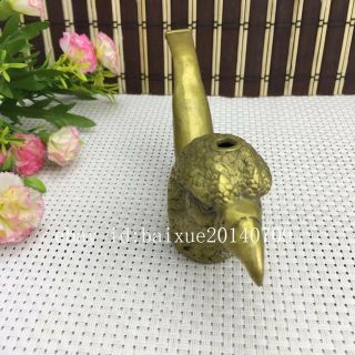Chinese old brass carving goshawk head Sculpture Smoke Tobacco Pipe c01 3