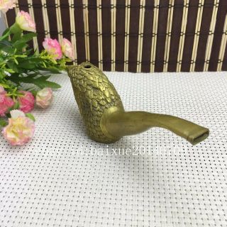Chinese old brass carving goshawk head Sculpture Smoke Tobacco Pipe c01 4