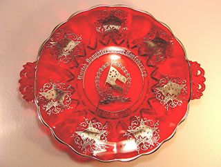 Nr Csa United - Daughters Of The Confederacy - Udc - Art Glass Plate - Sterling Silver