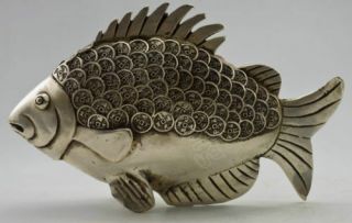 Collectible Tibet Silver Handwork Carved Guangxu Coin Fish Statue