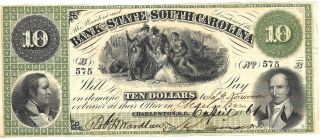Civil War C S A Currency Bank Of South Carolina 1861 Paper Note $10.  00